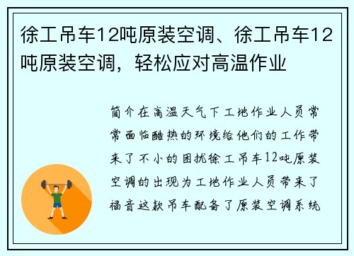 徐工吊车12吨原装空调、徐工吊车12吨原装空调，轻松应对高温作业